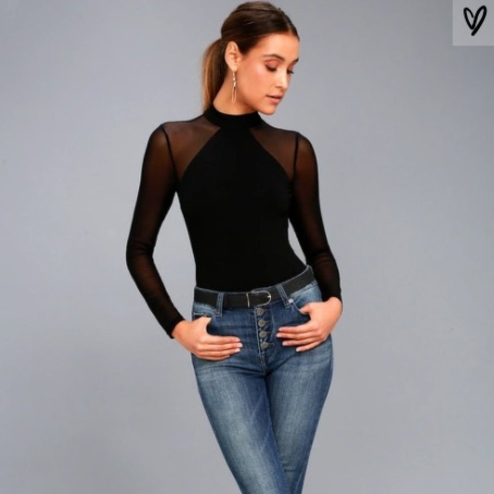 Entrancing Black Mesh Long Sleeve Bodysuit - NWT